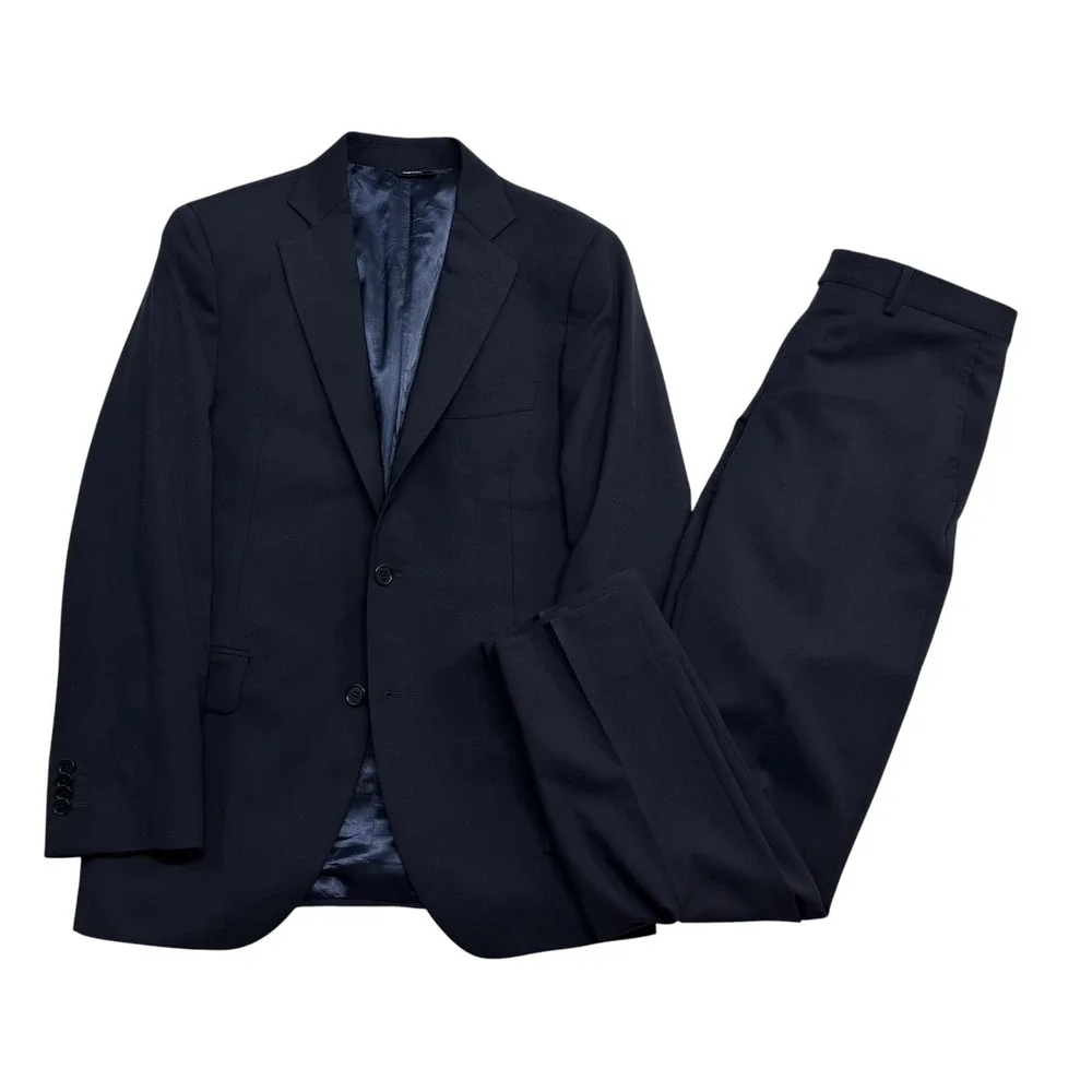 Tombolini Italy IT 46 US 36R 32x30 Navy Blue 2pc Pant Suit T300 Slim Fit Wool